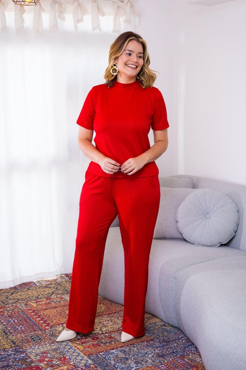 Conjunto Elizabeth - Calça Pantalona em Malha Canelada - Naguirre Shop