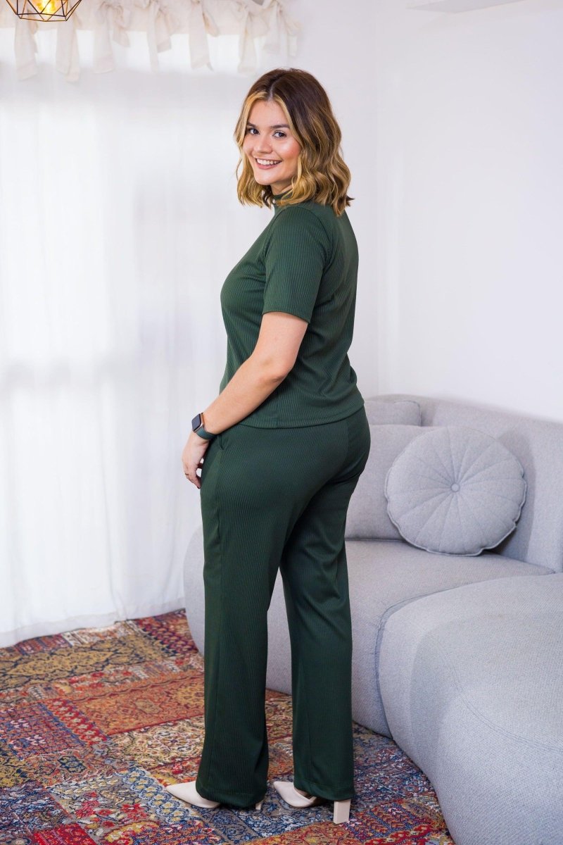Conjunto Elizabeth - Calça Pantalona em Malha Canelada - Naguirre Shop