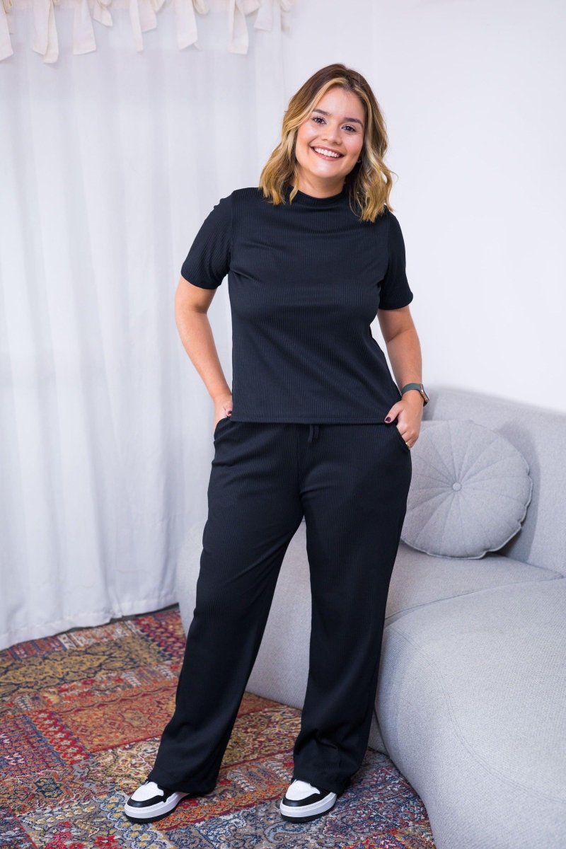 Conjunto Elizabeth - Calça Pantalona em Malha Canelada - Naguirre Shop
