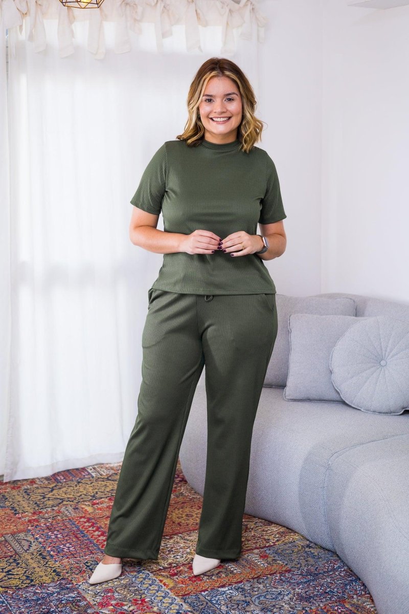 Conjunto Elizabeth - Calça Pantalona em Malha Canelada - Naguirre Shop