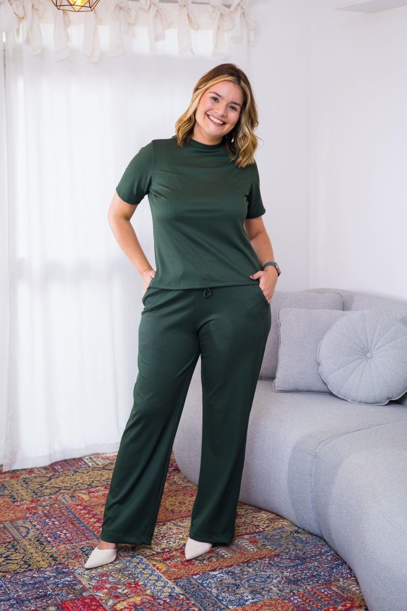 Conjunto Elizabeth - Calça Pantalona em Malha Canelada - Naguirre Shop