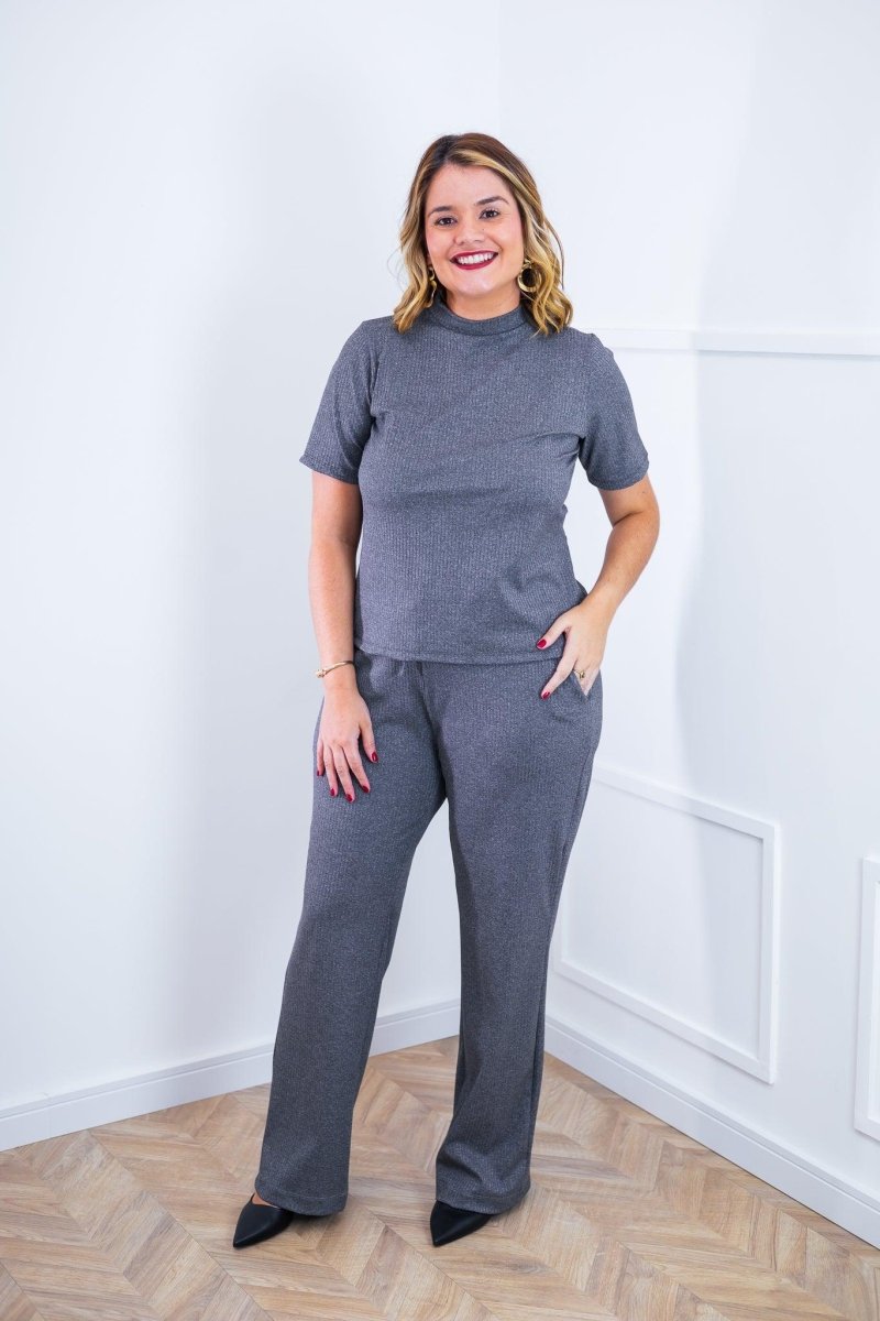 Conjunto Elizabeth - Calça Pantalona em Malha Canelada - Naguirre Shop