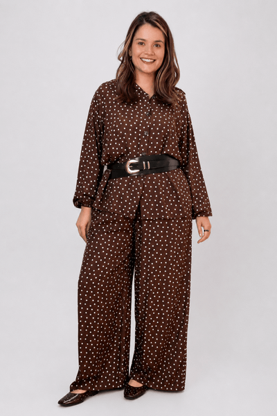 Conjunto em Viscolinho com Calça Pantalona e Camisa Moda Italiana Toscana - Naguirre Shop