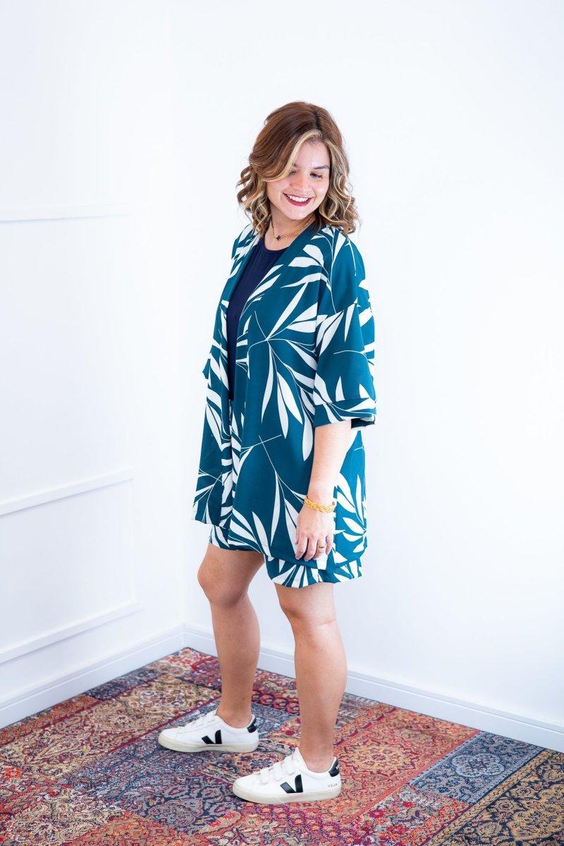 Conjunto Kimono Dora - Oversized Estampado e Bermuda em Crepe - Naguirre Shop