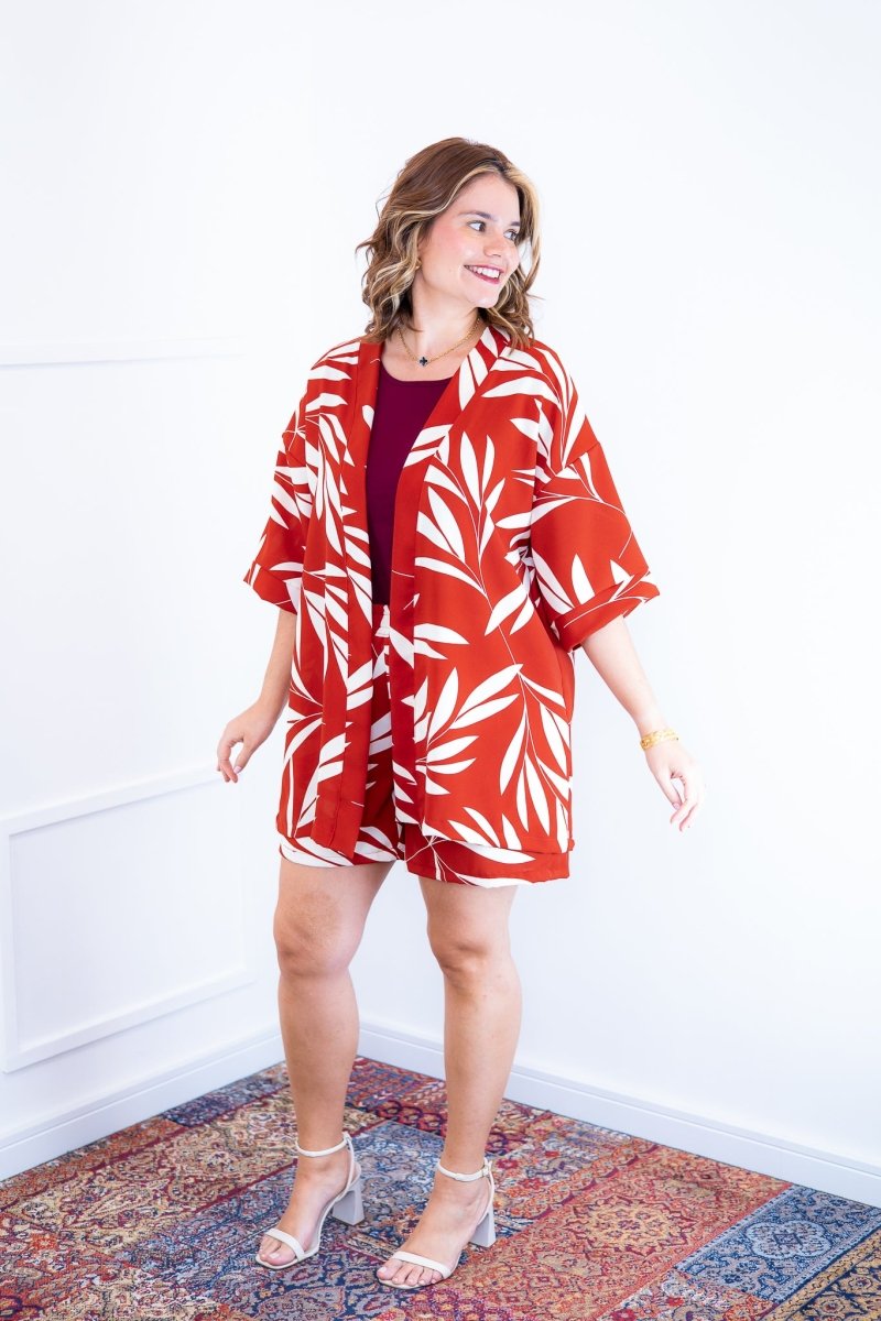 Conjunto Kimono Dora - Oversized Estampado e Bermuda em Crepe - Naguirre Shop