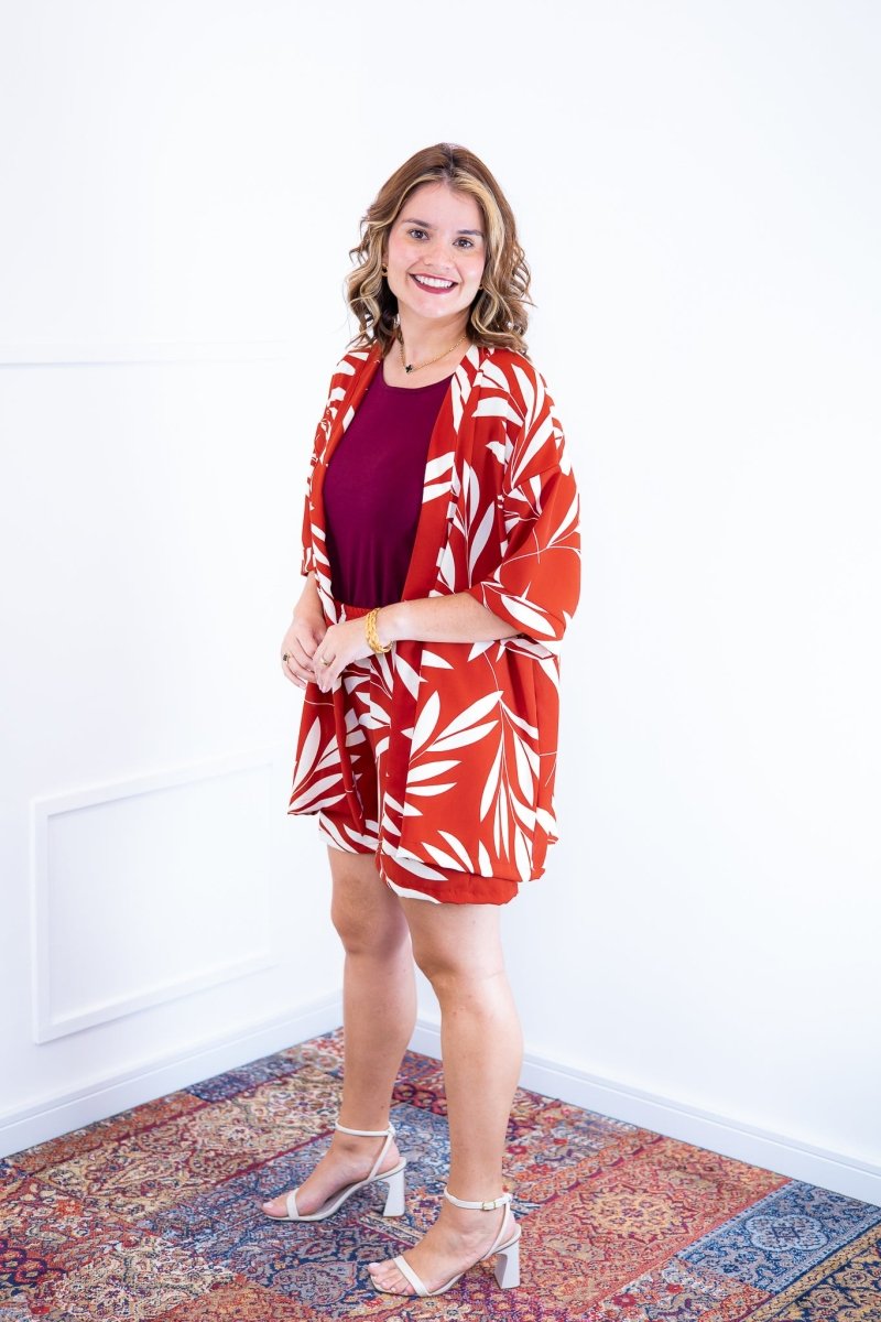 Conjunto Kimono Dora - Oversized Estampado e Bermuda em Crepe - Naguirre Shop