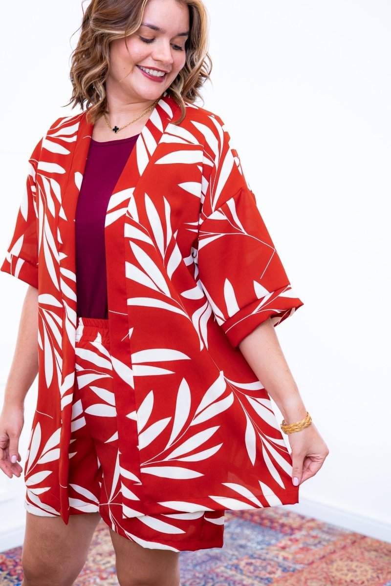 Conjunto Kimono Dora - Oversized Estampado e Bermuda em Crepe - Naguirre Shop