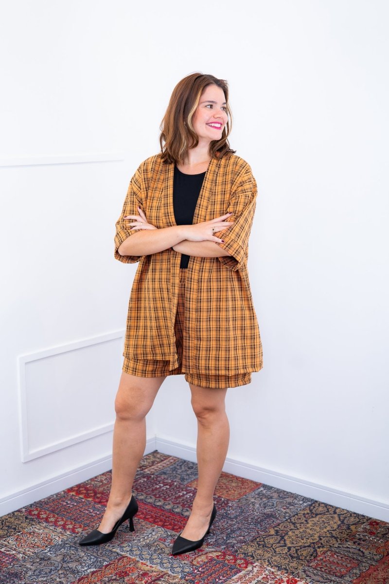 Conjunto Kimono Dora - Oversized Estampado e Bermuda em Crepe - Naguirre Shop