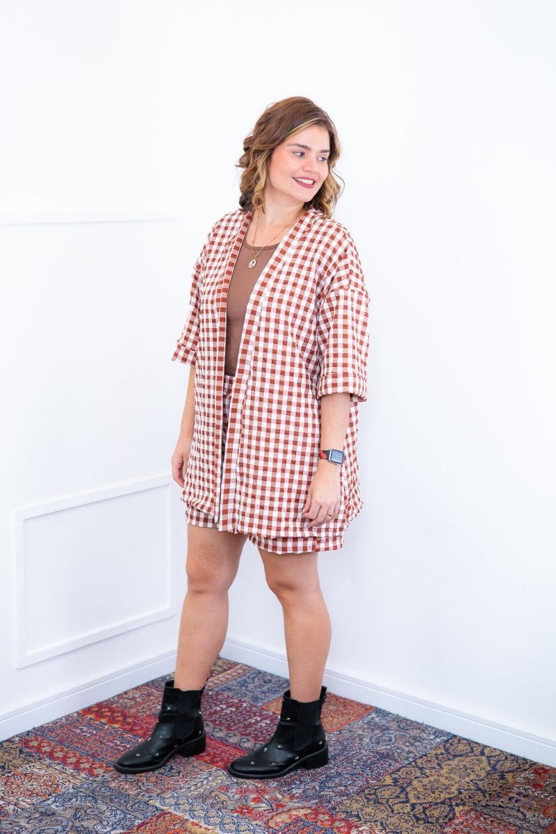 Conjunto Kimono Dora - Oversized Estampado e Bermuda em Crepe - Naguirre Shop