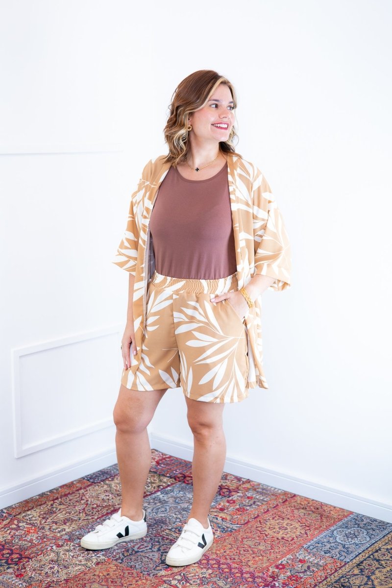 Conjunto Kimono Dora - Oversized Estampado e Bermuda em Crepe - Naguirre Shop