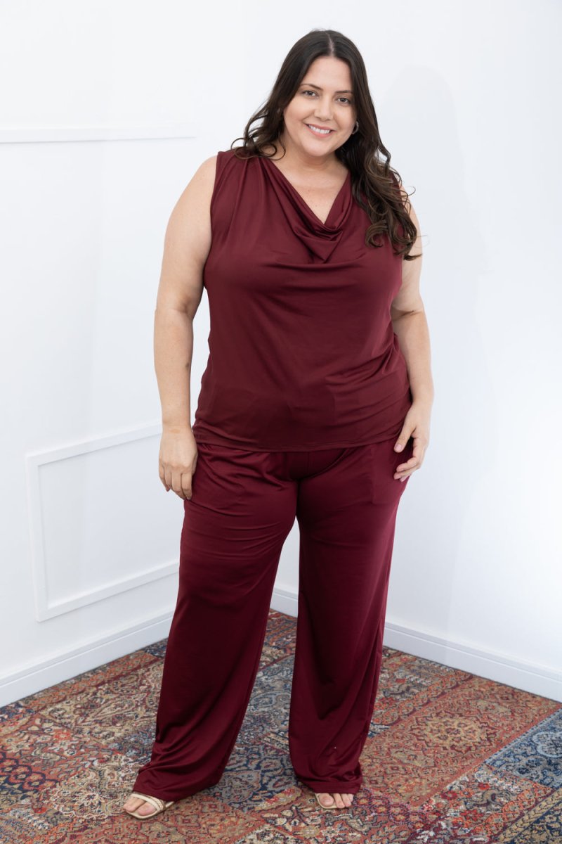 Conjunto Malibu – Calça Pantalona e Blusa Drapeada em Malha Confort - Naguirre Shop