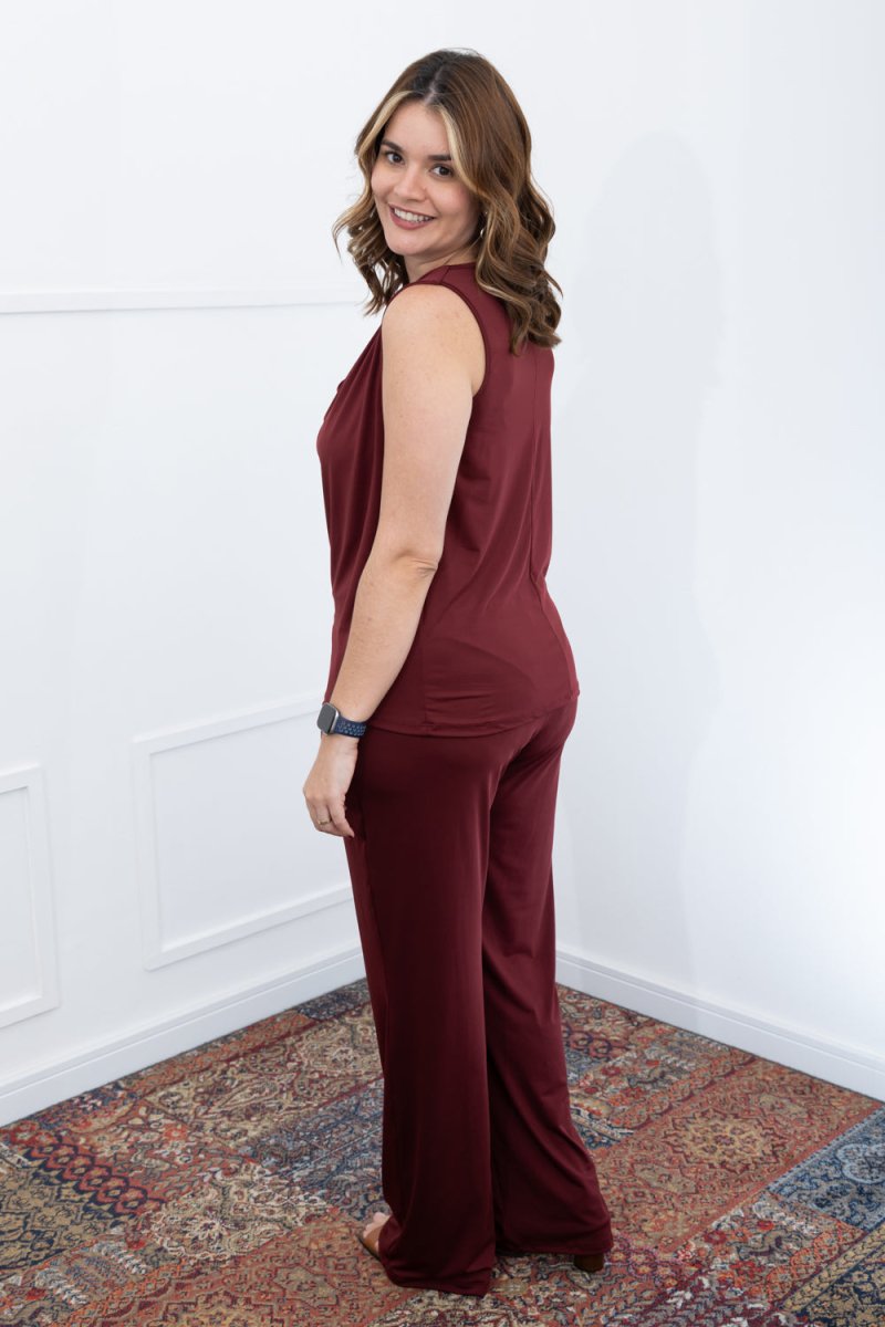 Conjunto Malibu – Calça Pantalona e Blusa Drapeada em Malha Confort - Naguirre Shop
