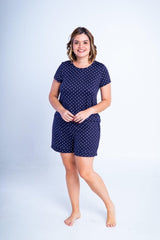 Conjunto Milena - Pijama com Shorts Decote Canoa de Suede - Naguirre Shop