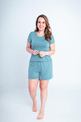 Conjunto Milena - Pijama com Shorts Decote Canoa de Suede - Naguirre Shop