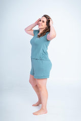 Conjunto Milena - Pijama com Shorts Decote Canoa de Suede - Naguirre Shop