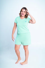 Conjunto Milena - Pijama com Shorts Decote Canoa de Suede - Naguirre Shop