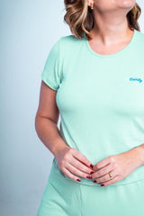 Conjunto Milena - Pijama com Shorts Decote Canoa de Suede - Naguirre Shop