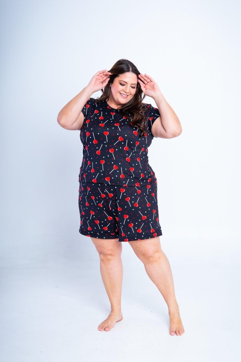 Conjunto Milena - Pijama com Shorts Decote Canoa de Suede - Naguirre Shop