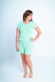 Conjunto Milena - Pijama com Shorts Decote Canoa de Suede - Naguirre Shop