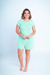 Conjunto Milena - Pijama com Shorts Decote Canoa de Suede - Naguirre Shop