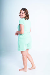 Conjunto Milena - Pijama com Shorts Decote Canoa de Suede - Naguirre Shop