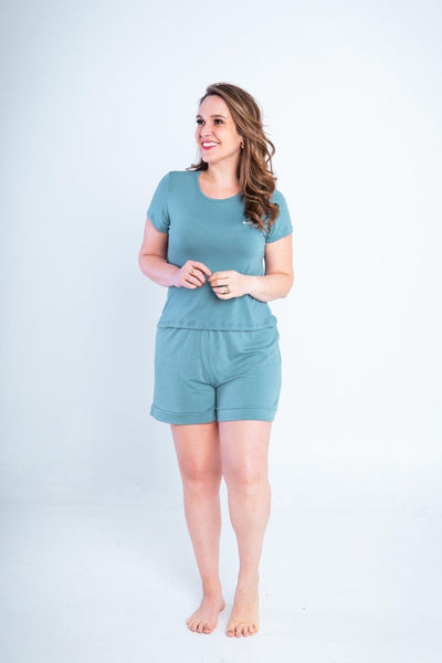 Conjunto Milena - Pijama com Shorts Decote Canoa de Suede - Naguirre Shop