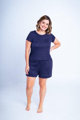 Conjunto Milena - Pijama com Shorts Decote Canoa de Suede - Naguirre Shop