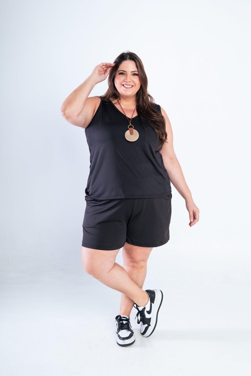 Conjunto Olivia - Bermudinha e Blusa Regata em Malha Confort - Naguirre Shop