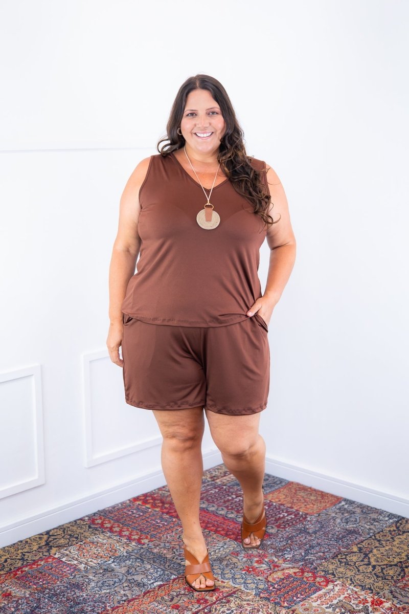 Conjunto Olivia - Bermudinha e Blusa Regata em Malha Confort - Naguirre Shop