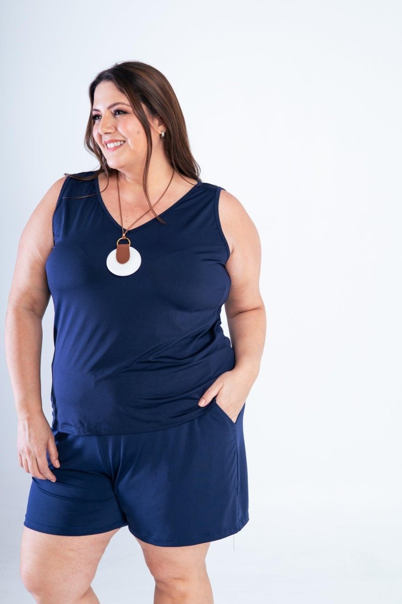 Conjunto Olivia - Bermudinha e Blusa Regata em Malha Confort - Naguirre Shop