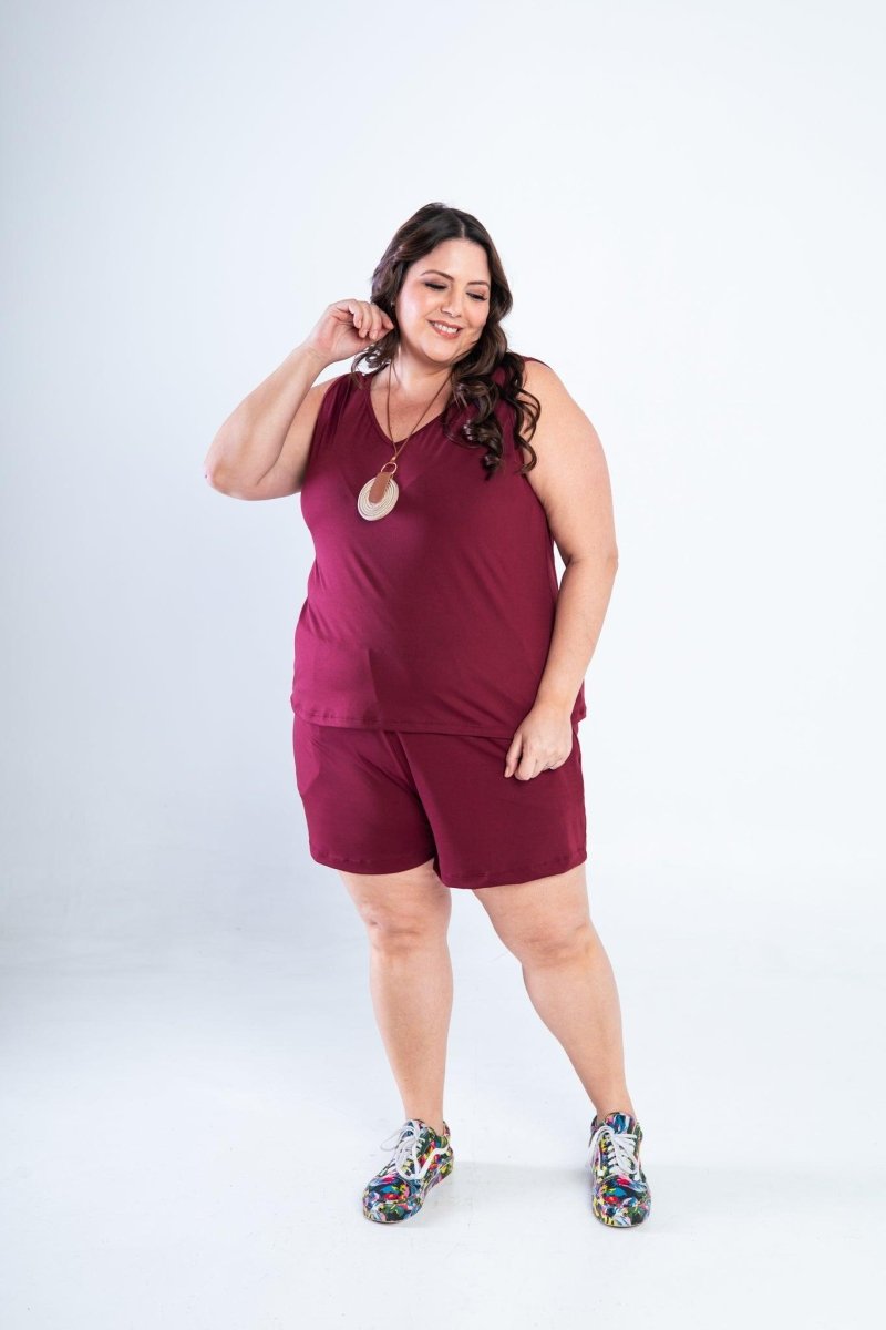 Conjunto Olivia - Bermudinha e Blusa Regata em Malha Confort - Naguirre Shop