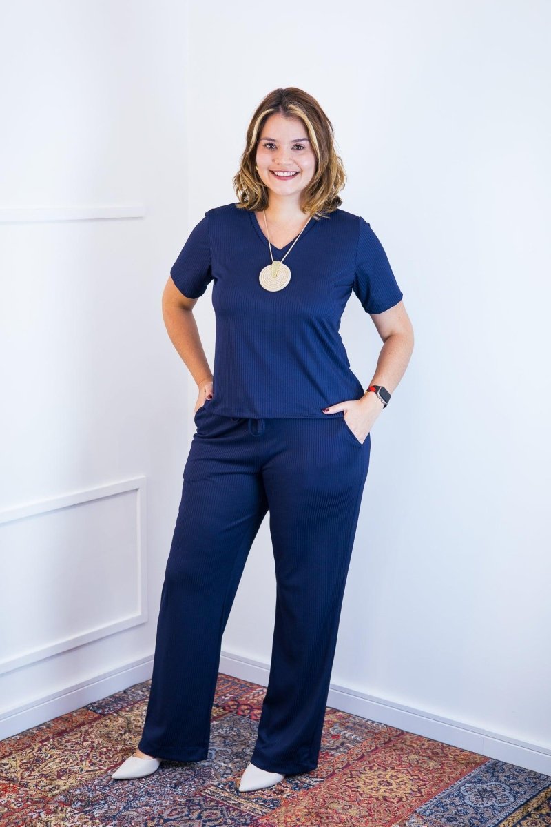 Conjunto Patrícia - Malha Canelada Gola V Pantalona - Naguirre Shop
