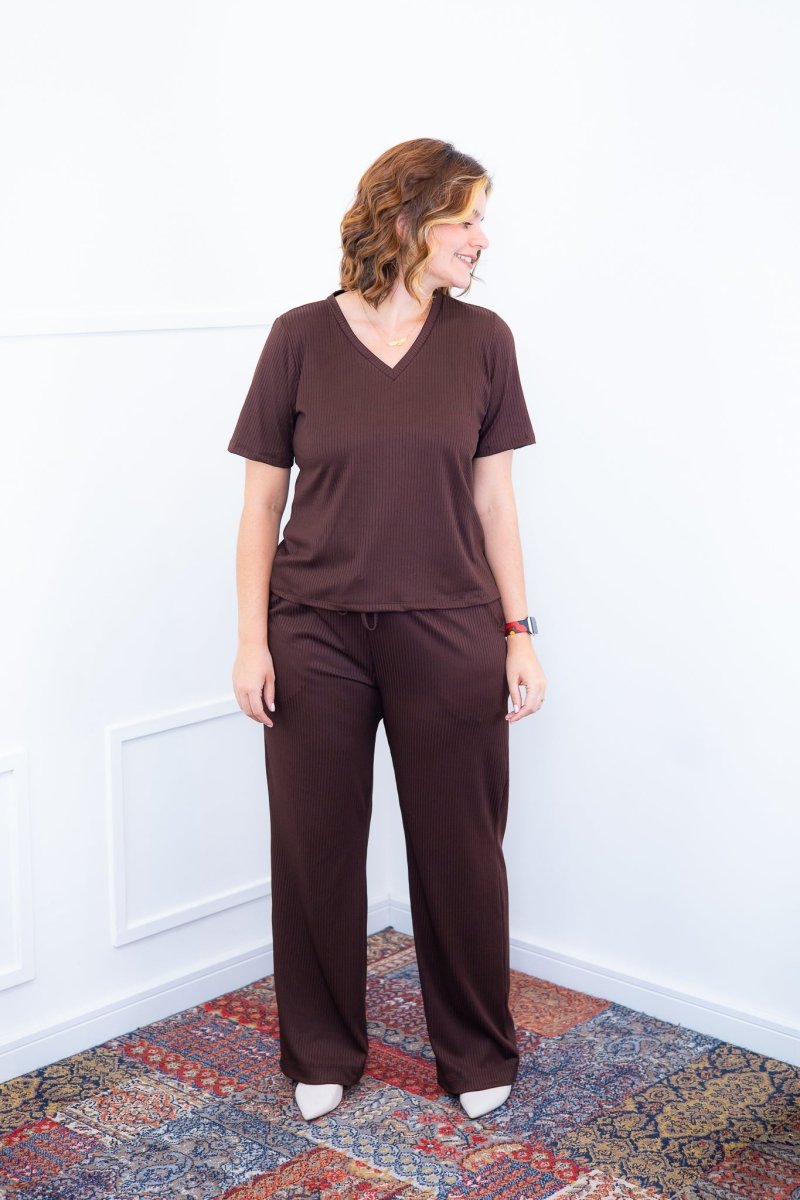 Conjunto Patrícia - Malha Canelada Gola V Pantalona - Naguirre Shop