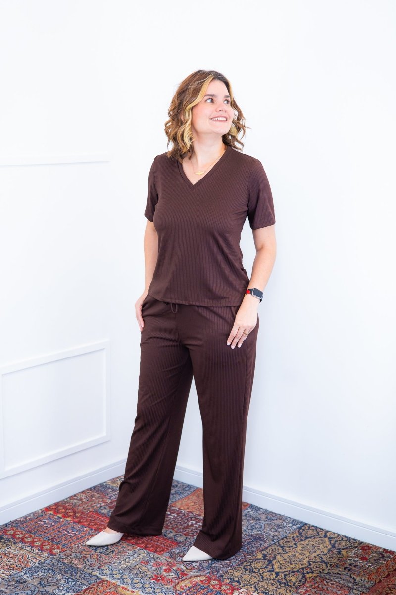 Conjunto Patrícia - Malha Canelada Gola V Pantalona - Naguirre Shop
