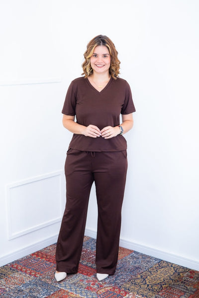Conjunto Patrícia - Malha Canelada Gola V Pantalona - Naguirre Shop