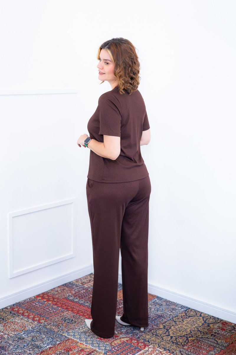 Conjunto Patrícia - Malha Canelada Gola V Pantalona - Naguirre Shop