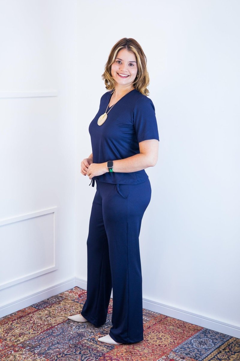 Conjunto Patrícia - Malha Canelada Gola V Pantalona - Naguirre Shop
