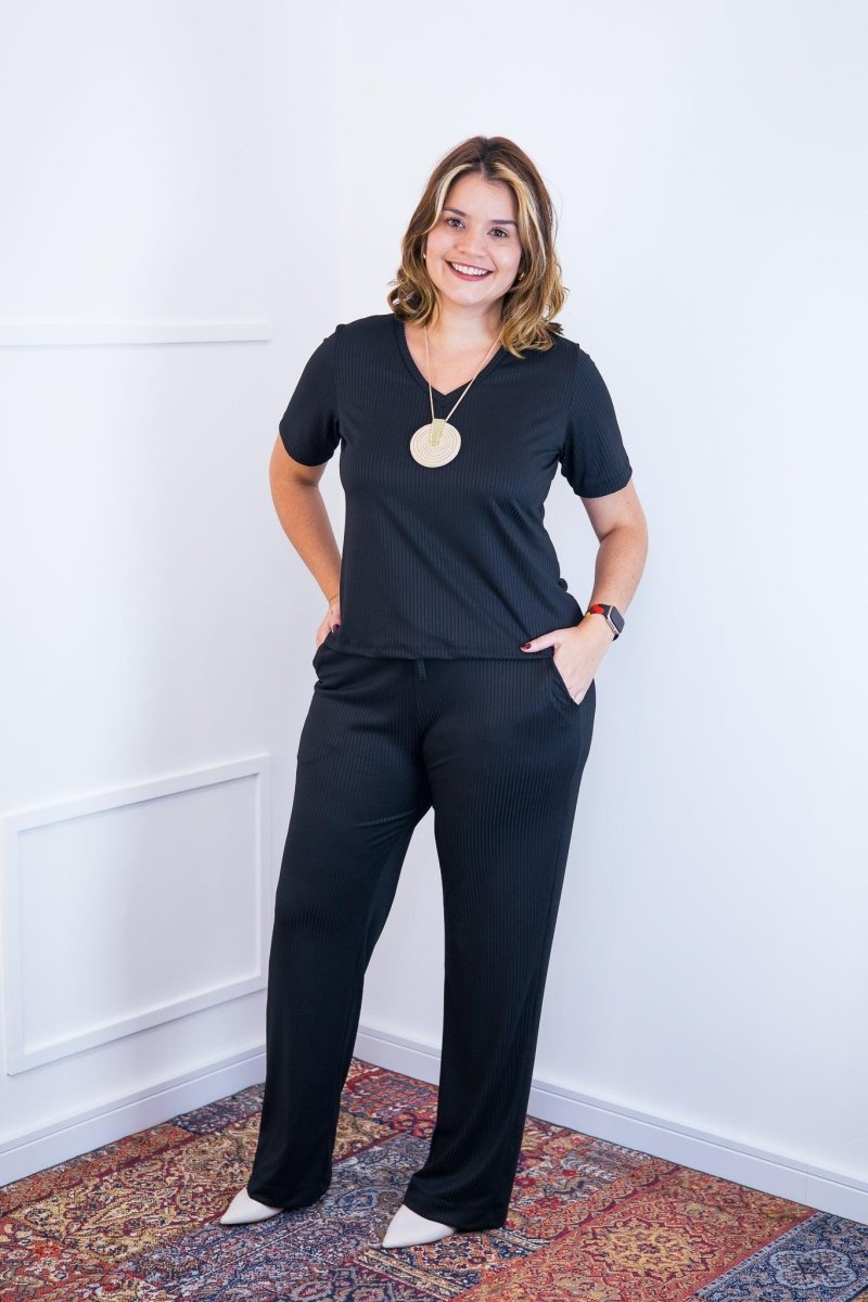 Conjunto Patrícia - Malha Canelada Gola V Pantalona - Naguirre Shop