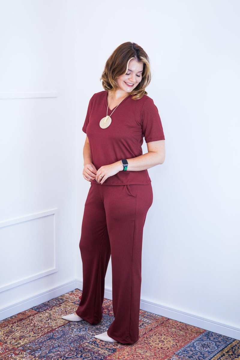 Conjunto Patrícia - Malha Canelada Gola V Pantalona - Naguirre Shop