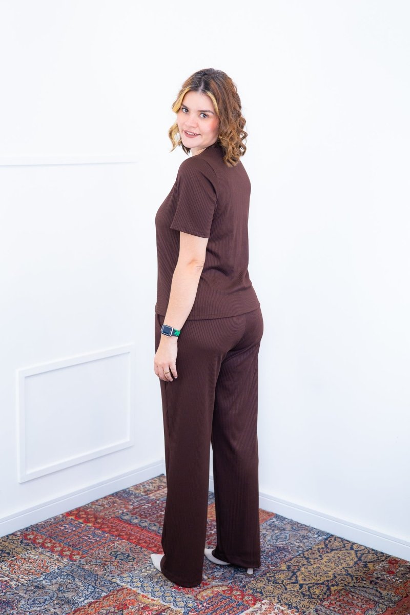 Conjunto Patrícia - Malha Canelada Gola V Pantalona - Naguirre Shop
