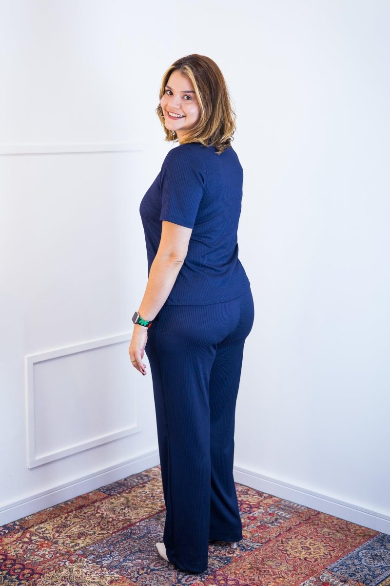 Conjunto Patrícia - Malha Canelada Gola V Pantalona - Naguirre Shop