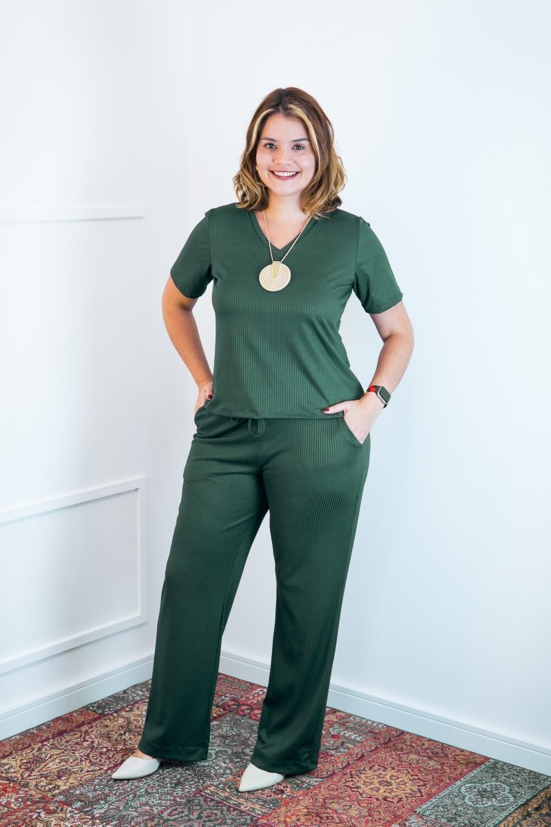 Conjunto Patrícia - Malha Canelada Gola V Pantalona - Naguirre Shop