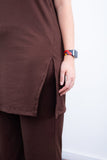 Conjunto Portugal – Túnica Longa com Fenda Lateral e Calça Pantalona em Malha Canelada - Naguirre Shop