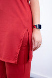 Conjunto Portugal – Túnica Longa com Fenda Lateral e Calça Pantalona em Malha Canelada - Naguirre Shop