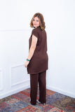 Conjunto Portugal – Túnica Longa com Fenda Lateral e Calça Pantalona em Malha Canelada - Naguirre Shop