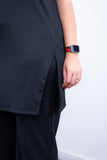 Conjunto Portugal – Túnica Longa com Fenda Lateral e Calça Pantalona em Malha Canelada - Naguirre Shop