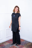 Conjunto Portugal – Túnica Longa com Fenda Lateral e Calça Pantalona em Malha Canelada - Naguirre Shop