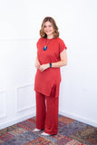 Conjunto Portugal – Túnica Longa com Fenda Lateral e Calça Pantalona em Malha Canelada - Naguirre Shop
