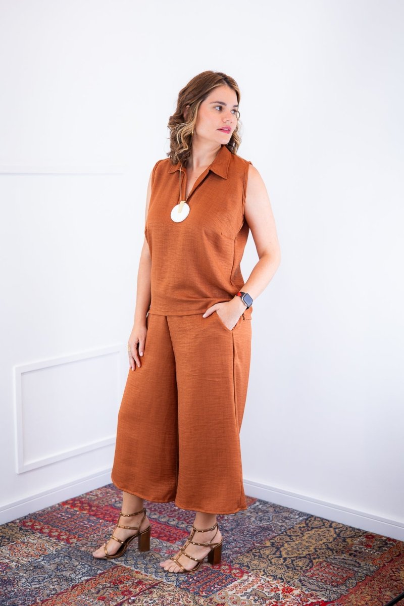 Conjunto Raquel - Blusa e Pantacourt em Linho Light - Naguirre Shop