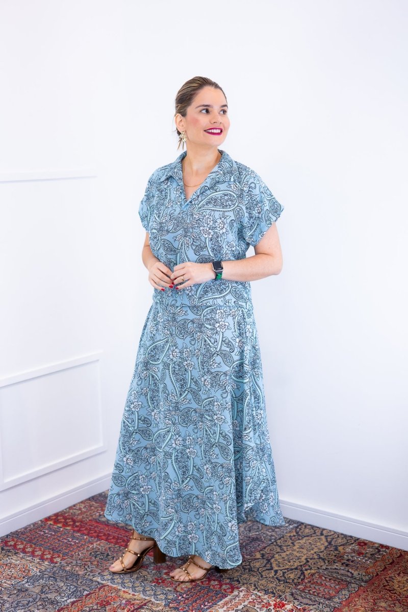 Conjunto Rio – Saia Longa e Blusa com Decote V em Crepe com Caimento Fluido - Naguirre Shop